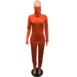 Solid Color High Collar Tops And Ruched Pant Two Piece Set OMY-81063