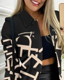 Plus Size Fashion Long Sleeve Print Zipper Coat GSRX-7013