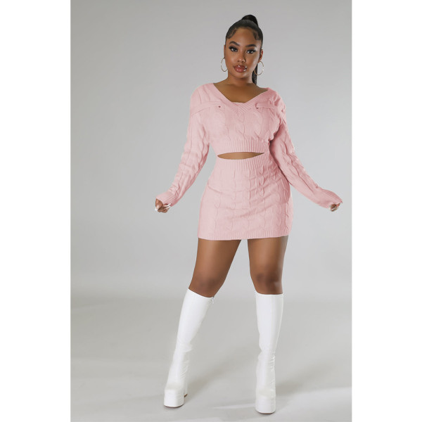 Solid Knits Long Sleeve Sweater Mini Dress GDYF-6912