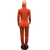 Solid Color High Collar Tops And Ruched Pant Two Piece Set OMY-81063