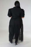 Plus Size Chiffon Mesh Patchwork Puff Sleeve Long Dress OSM-5311