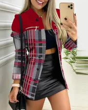 Plus Size Fashion Long Sleeve Print Zipper Coat GSRX-7013