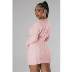 Solid Knits Long Sleeve Sweater Mini Dress GDYF-6912