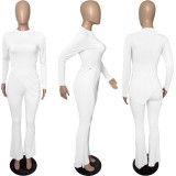 Solid Split Long Sleeve Top Flared Pants 2 Piece Sets FSL-F199