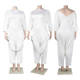 Plus Size Solid Color Backless Loose Jumpsuit NY-2590
