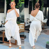 Plus Size Solid Color Backless Loose Jumpsuit NY-2590