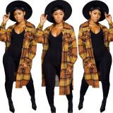 Plaid Print Split Long Coat OMY-81062