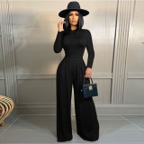 Solid Color Long Sleeve Wide Leg Jumpsuit FSXF-F368