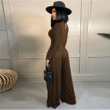 Solid Color Long Sleeve Wide Leg Jumpsuit FSXF-F368