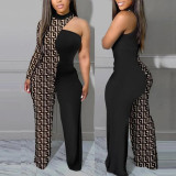 Plus Size Contrast Patchwork Fashion Print Jumpsuit NY-10338
