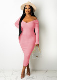 Solid Color Rib Off Shoulder Midi Dress ME-S951
