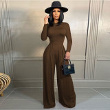 Solid Color Long Sleeve Wide Leg Jumpsuit FSXF-F368