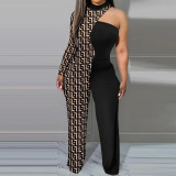 Plus Size Contrast Patchwork Fashion Print Jumpsuit NY-10338