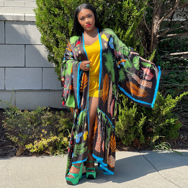 Casual Print Loose Long Cardigan Coat YF-10312