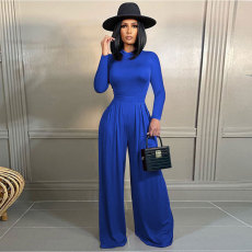 Solid Color Long Sleeve Wide Leg Jumpsuit FSXF-F368