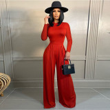 Solid Color Long Sleeve Wide Leg Jumpsuit FSXF-F368