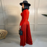 Solid Color Long Sleeve Wide Leg Jumpsuit FSXF-F368