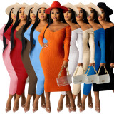 Solid Color Rib Off Shoulder Midi Dress ME-S951
