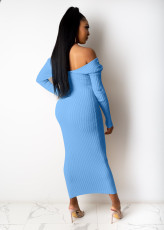 Solid Color Rib Off Shoulder Midi Dress ME-S951