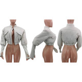 Splicing Ribbed Casual Cotton Jacket Coat TK-6266