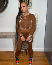 Letter Print Single-breasted Baseball Jackets Sport Suits OYF-8311