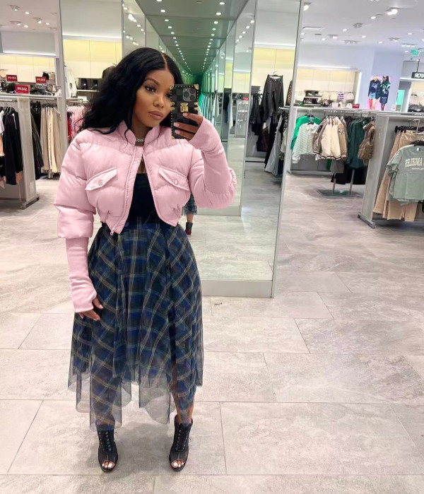 Splicing Ribbed Casual Cotton Jacket Coat TK-6266