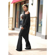 Solid Color Slash Neck Irregular Tops And Wide Leg Pant Two Piece Set NYF-8125