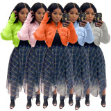 Splicing Ribbed Casual Cotton Jacket Coat TK-6266