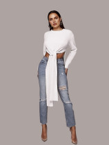 Fashion Solid Irregular Long Sweater Tops FSXF-75