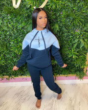 Casual Color Blocking Hoodies Pant Two Piece Set XMF-177