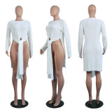 Fashion Solid Irregular Long Sweater Tops FSXF-75