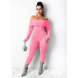 Knits Twist Striped Off Shoulder Sweater Jumpsuit GCNF-0202