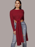 Fashion Solid Irregular Long Sweater Tops FSXF-75