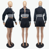 Rib Splicing Zipper Baseball Jacket And Skirt Two Piece Set WSM-5337