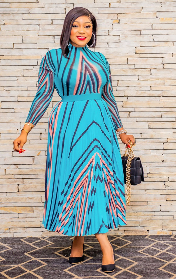 Print Long SLeeve Big Swing Dress XHXF-8655