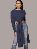 Fashion Solid Irregular Long Sweater Tops FSXF-75