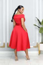 Solid Color Side Zipper Sleeveless Big Swing Dress(with waist belt) MIL-L372