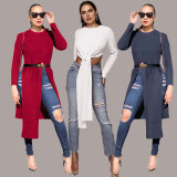 Fashion Solid Irregular Long Sweater Tops FSXF-75