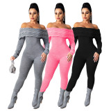 Knits Twist Striped Off Shoulder Sweater Jumpsuit GCNF-0202
