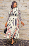 Print Long SLeeve Big Swing Dress XHXF-8655