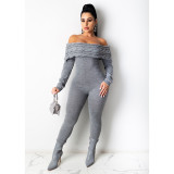 Knits Twist Striped Off Shoulder Sweater Jumpsuit GCNF-0202
