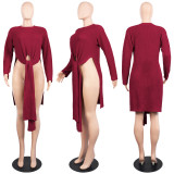 Fashion Solid Irregular Long Sweater Tops FSXF-75