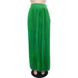 Solid Color High Waist Big Swing Pleated Skirt BGN-0006