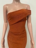 Sexy Solid One Shoulder Split Evening Dress LSD-83163