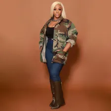 Camo Print Big Pocket Lapel Coat SH-390420