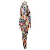 Plus Size Fashion Print Top And Pants Two Piece Set NNWF-7700