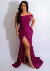 Sexy Solid One Shoulder Split Evening Dress LSD-83163