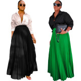 Solid Color High Waist Big Swing Pleated Skirt BGN-0006