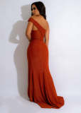 Sexy Solid One Shoulder Split Evening Dress LSD-83163
