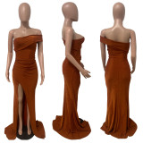 Sexy Solid One Shoulder Split Evening Dress LSD-83163